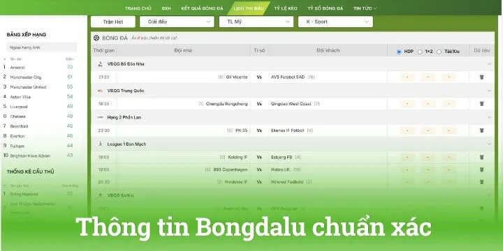 Danh sách các môn thể thao trang web Bongdalu mang lại